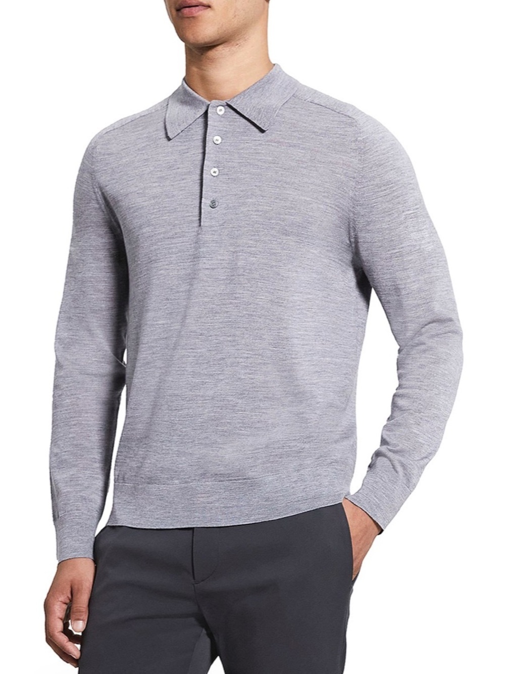 THEORY LONG SLEEVE WOOL BUTTON POLO